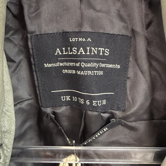 AllSaints Leather Sail Biker Moto Jacket Green Women's Size US 6 NWT Distressed - Picture 3 of 14